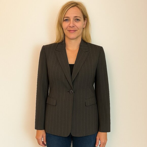 Antonio Melani Pinstripe Blazer Size 14 | Charcoal Gray One-Button Power Jacket - Picture 1 of 10